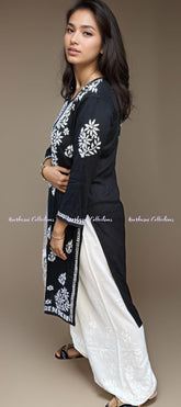 Noorkasni Collections_CottonRayon_Black_Chikankari_Kurti
